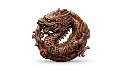 Chinese zodiac dragon symbol carved in wood isolated on white background