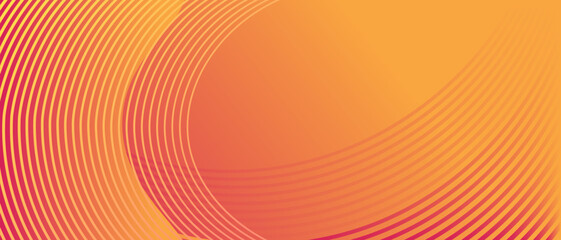 Abstract horizontal background with orange gradient wave lines. Minimalistic back creating dynamic visual effect. Trendy volumetric 3d stripes design on orange background. Features vector backdrop.