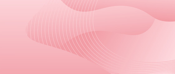 Abstract horizontal background with pink gradient wave and lines. Minimalistic back creating dynamic visual effect. Trendy volumetric 3d stripes design on gradient background. Features vector backdrop