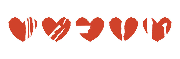 Red torn heart bundle with cut out labels for love day frame.