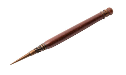 Antique wooden mechanical pencil with intricate details and a fine tip isolated on transparent background