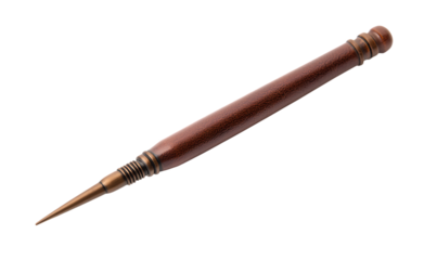 Antique wooden mechanical pencil with intricate details and a fine tip isolated on transparent background