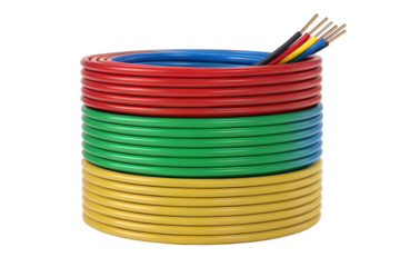 Stacked Coils of Colorful Electrical Wires, Insulated Cable for Wiring Projects