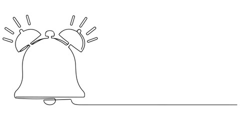 Continuous one line drawing of alarm bell, symbolizing urgency and time, line art style vector illustration.