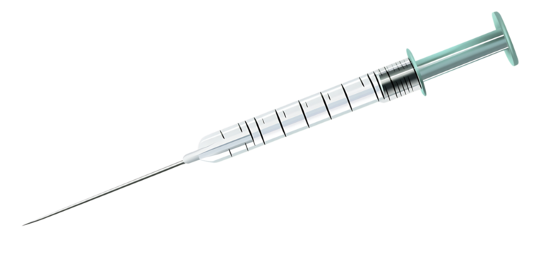 A medical syringe filled with clear liquid and a sharp needle isolated on transparent background - Powered by Adobe