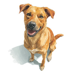 Obraz premium Isometric-style watercolor depiction of Farm Dog, set against a white background.