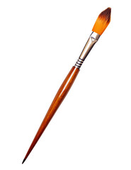Fototapeta premium A single art paintbrush with a wooden handle and silver ferrule its bristles tipped with orange paint isolated on transparent background