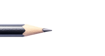 A sharp graphite pencil tip with a wooden barrel isolated on transparent background