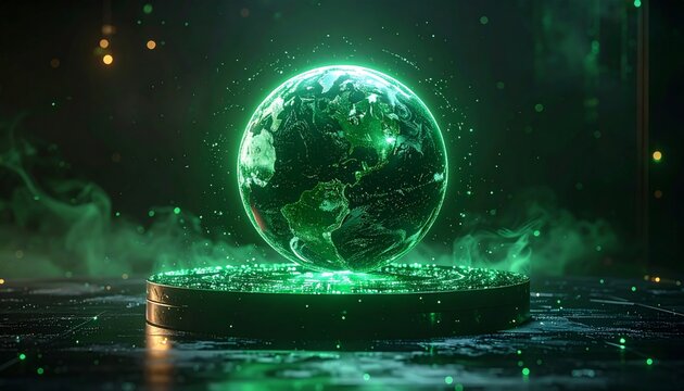 Abstract digital background of the global internet network, connecting earth with a light fractal pattern for a technology concept backdrop