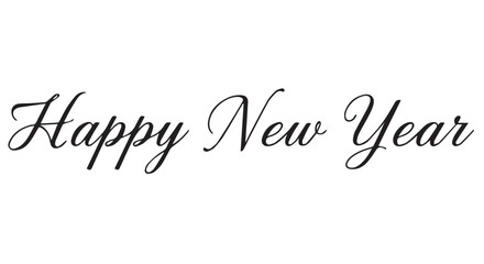 Fototapeta premium Elegant Happy New Year Calligraphy Design on White Background, Perfect for Holiday Greetings and Festive Celebrations Season