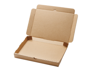Empty cardboard pizza box isolated on transparent background