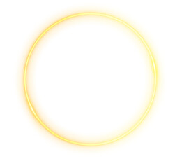Gold glowing ring circle frame with neon light halo and shiny luxury effect for premium logos, invitations, banners, social media designs and award certificates.
