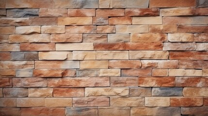 Fototapeta premium A textured wall made of various shades of stone bricks, showcasing a rustic and natural appearance.