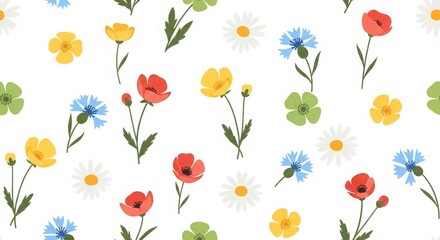 Obraz premium Vibrant wildflower pattern brings cheerful spring meadow vibes to any design project