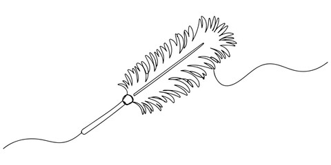 Continuous one line drawing of a feather duster, symbolizing cleanliness and gentleness, line art style vector illustration.