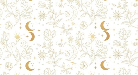 Fototapeta premium Elegant celestial floral pattern with moon and stars, perfect for dreamy designs