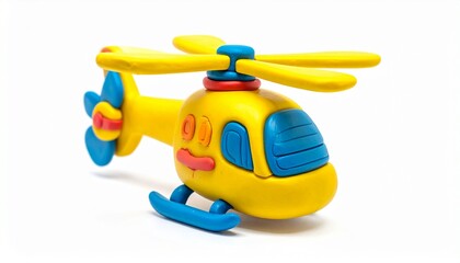 Bright yellow toy helicopter with blue details for kids, ideal for playtime adventures and imaginative activities