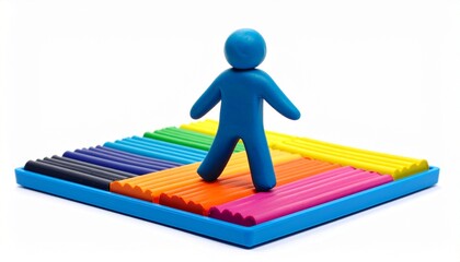 Colorful learning toy encourages creativity and learning through fun play with a bright figure standing on vibrant sticks