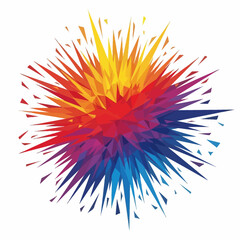 Dynamic burst of colorful abstract sharp shapes creating a striking visual impact on a pristine white background