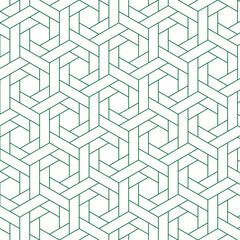 Green lines on a hexagonal, origami background material that is seamless and swatch-compatible. / 六角形 折り紙 背景素材 シームレス スウォッチ対応 透過 線 緑