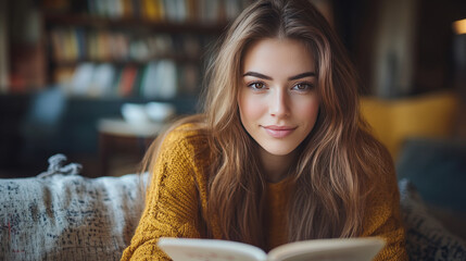 Female Caucasian Adult Reading Astrology Chart in Cozy Setting with Warm Atmosphere, Horoscope, Zodiac and Spiritual Concept, Copy Space