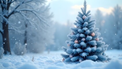 Blue Frosted Christmas Tree with Snowy Ornaments &mdash; Winter Fantasy Look