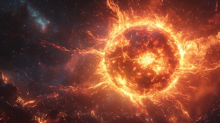 Cosmic fiery sun erupting in space high resolution picture