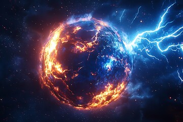 Cosmic fireball glowing under powerful electric arcs high resolution picture