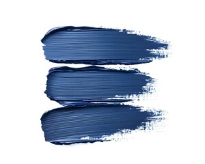 Three horizontal swipes of dark blue oil paint create a vibrant texture against a clean white background