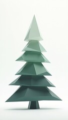 Fototapeta premium Minimalist low poly Christmas tree 3d render with green geometric pine layers on white background for holiday greeting card and poster design