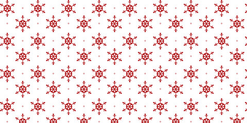 Seamless festive pattern with bold red snowflakes and tiny star accents on a clean white background, perfect for Christmas wrapping paper, textiles, gift packaging, greeting cards © bibin