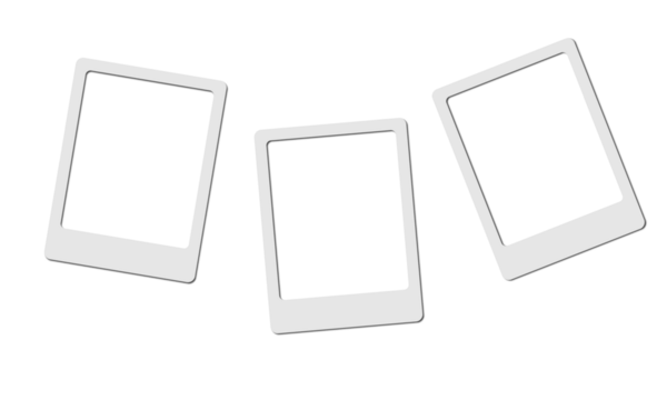 Three blank instant photo frames arranged in a cluster on transparent background - Powered by Adobe