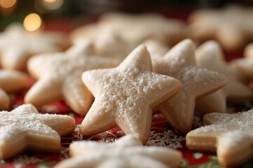 Elegant Holiday Dessert: Shortbread Star Biscuits on Patterned Cloth
