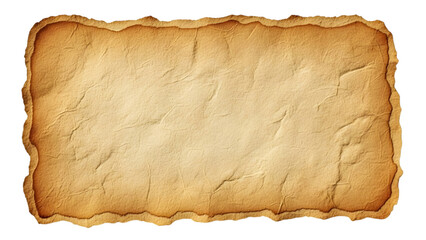 Vintage crumpled paper with burnt edges isolated on transparent background