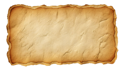Vintage crumpled paper with burnt edges isolated on transparent background