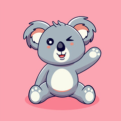 Cute Winking Koala Waving Hello Vector Illustration Cartoon Kawaii Design