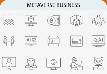 Metaverse business virtual reality line icon set, minimal vector pictogram design