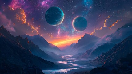 Ethereal galactic sky casting light on valley high resolution picture