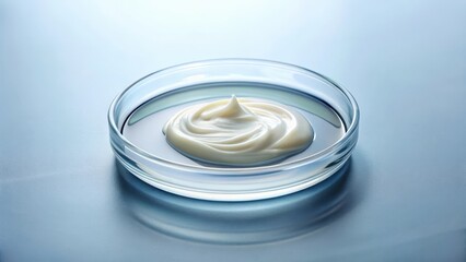 Sample of skin serum or moisturizing gel in a Petri dish