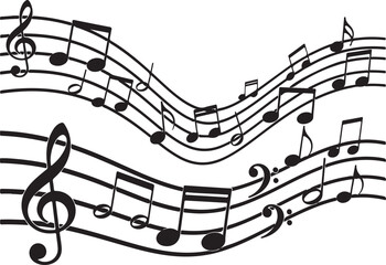 Black and white music notes on staves illustration design