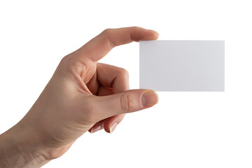 Obraz premium Hand holding a blank white business card isolated on white background