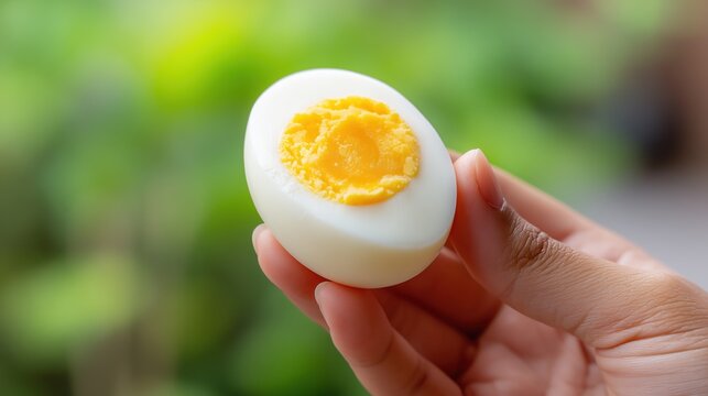 Hand Holding Half Hard Boiled Egg