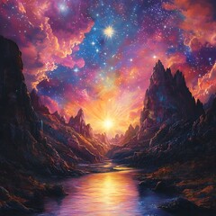 Ethereal starlight shining through mystic mountains high resolution picture