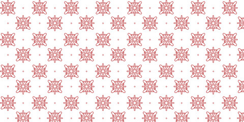 Seamless festive pattern with bold red snowflakes and tiny star accents on a clean white background, perfect for Christmas wrapping paper, textiles, gift packaging, greeting cards