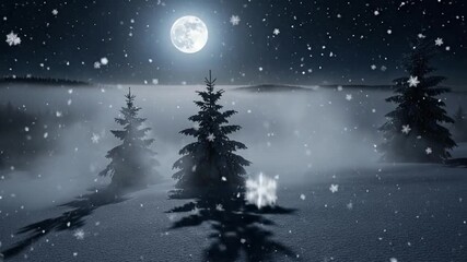 Beautiful animated winter landscape with falling snowflakes - Powered by Adobe
