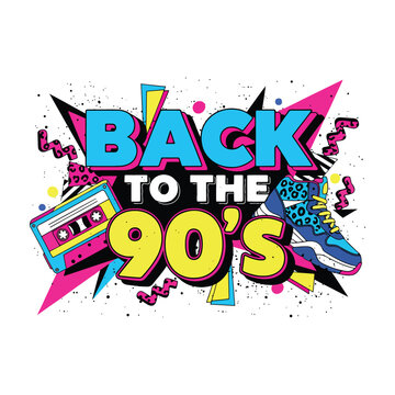 Retro nineties pop art design with cassette tape vector illustration.