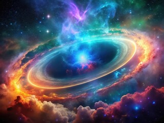 Vibrant nebulae with glowing rings