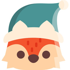 fox with santa claus hat cartoon flat illustration