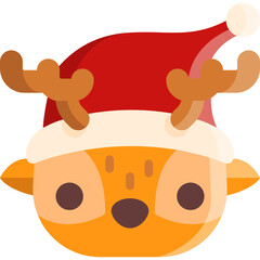 reindeer with santa claus hat cartoon flat illustration