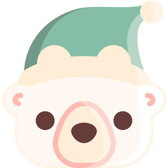 bear with santa claus hat cartoon flat illustration
